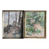 Tableau 2x Aquarelles Abel Chancel (1847-1917) école de Fontainebleau