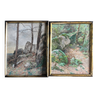 Table 2x Watercolours by Abel Chancel (1847-1917) School of Fontainebleau