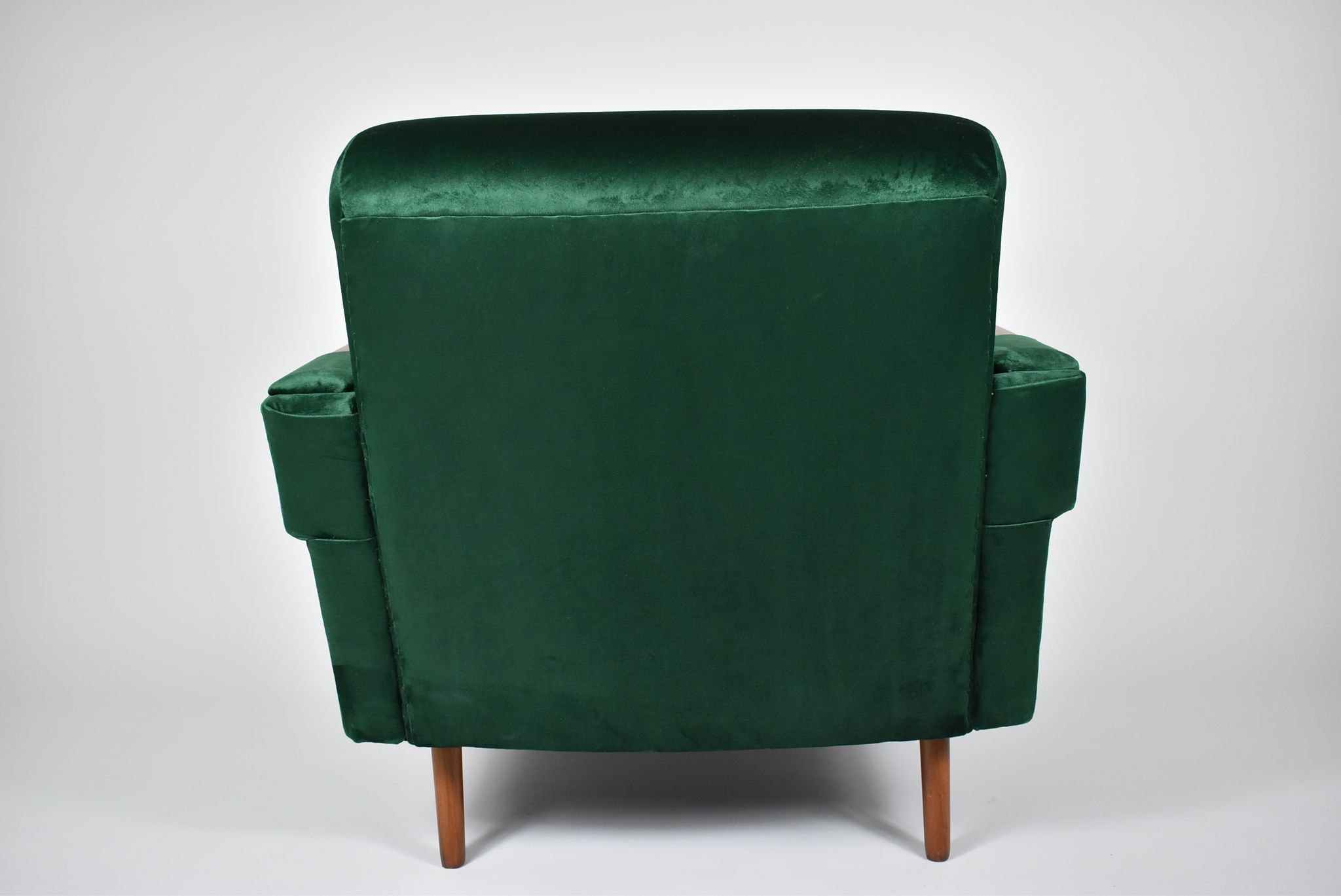 Vintage velvet armchair, 1960s, restored, green bottle