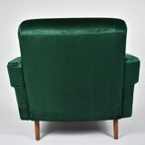 Vintage velvet armchair, 1960s, restored, green bottle
