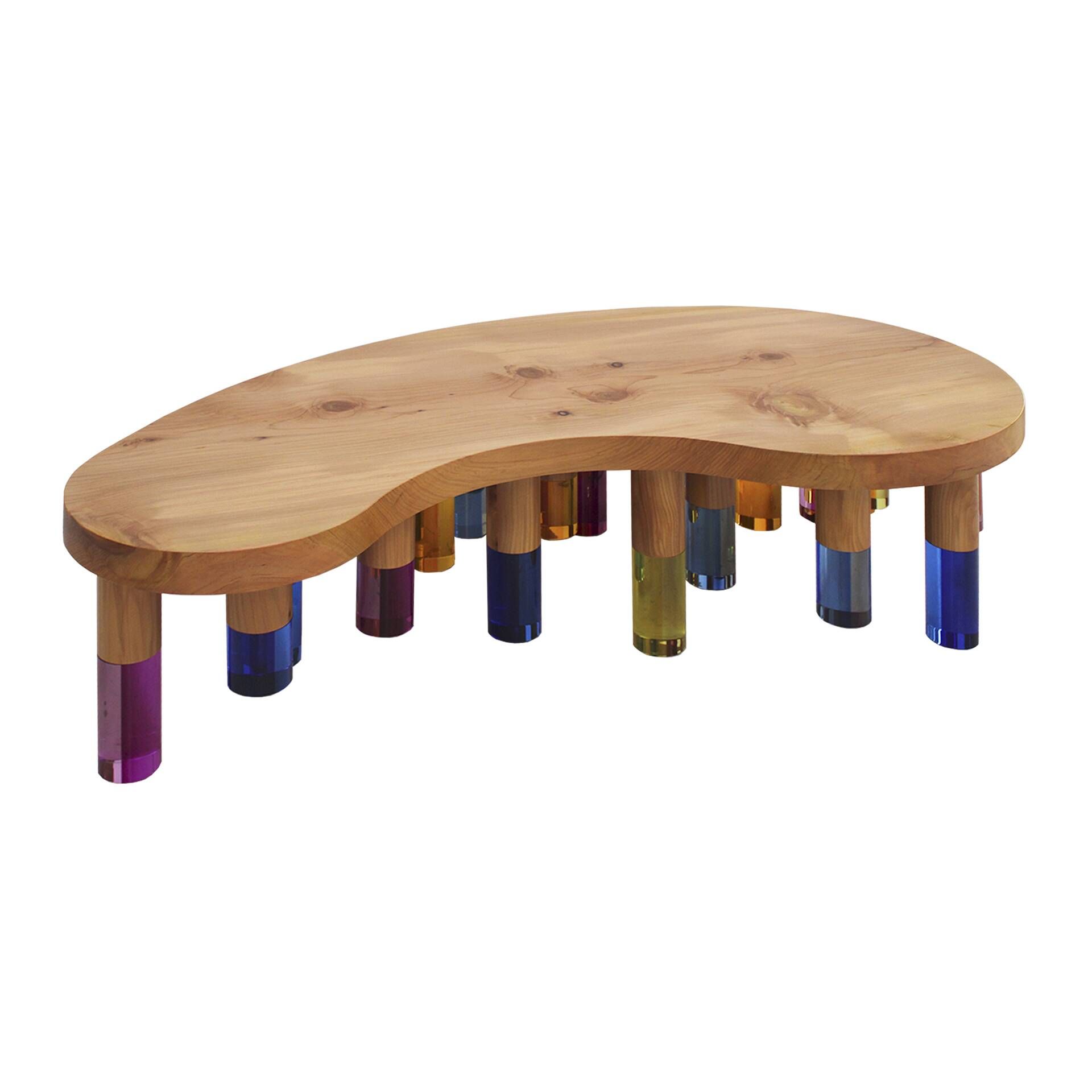 Studio Superego Modern Wood and Multicolor Plexiglass Italian Coffee Table