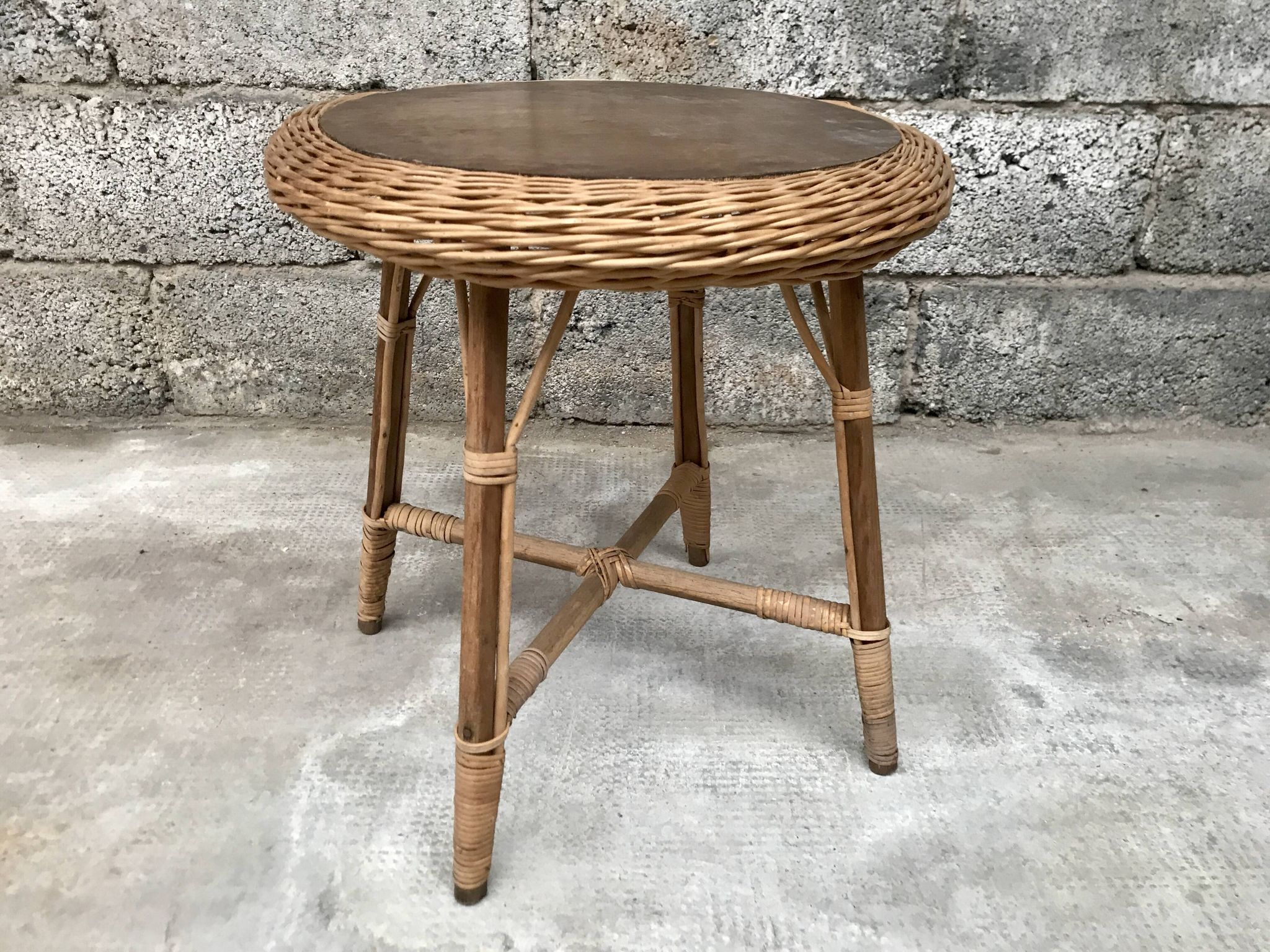 Guerdon vintage children's coffee table in rattan wit old rattan wicker bohemian 1950