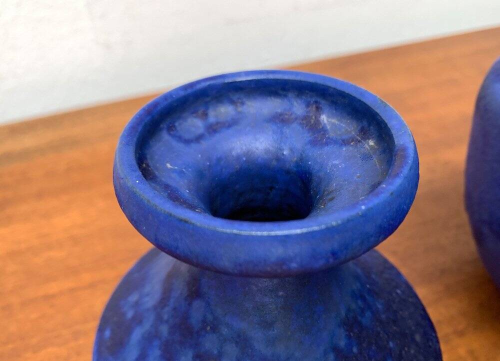 Vases minimalistes allemands bleu cobalt du milieu du siècle de Hartwig Heyne Pottery, années 1960, ensemble de 3
