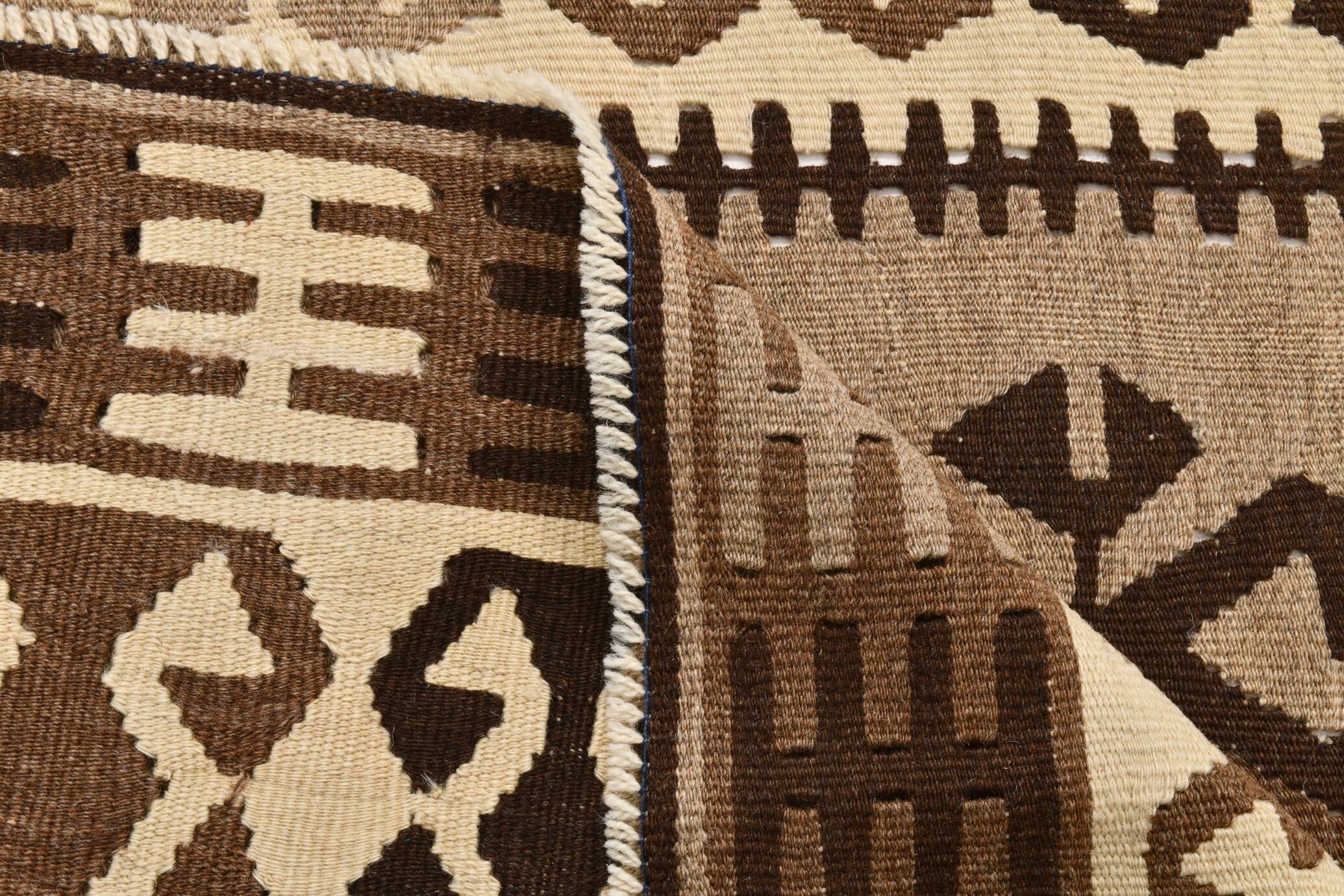 3x6 Brown Cream Handmade Antique Vintage Rug, 103x192Cm