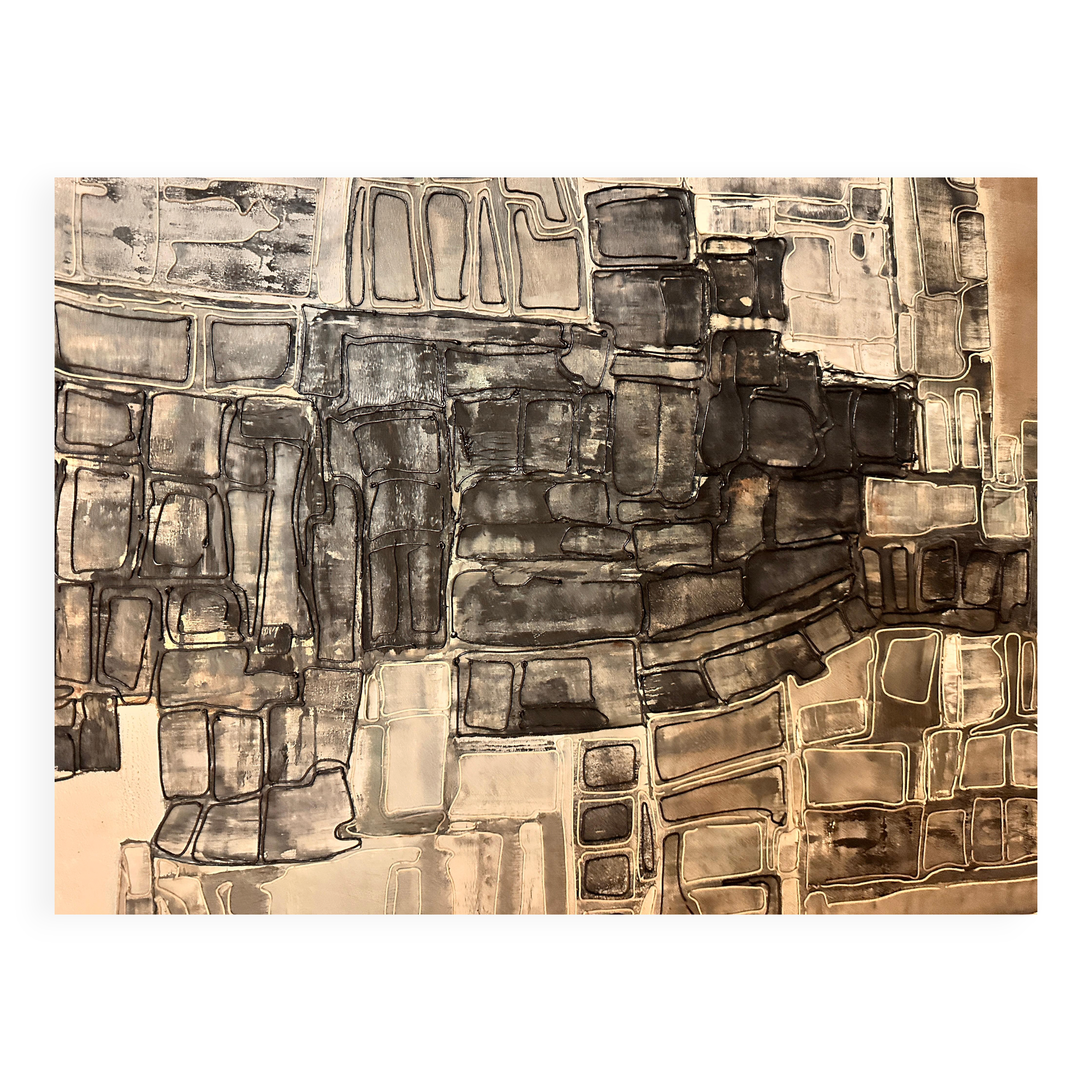 Abstract Mixed-Media Painting, Signed E. Navarra, 1960s