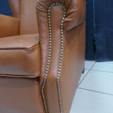 Club armchair with ears of the 40s/ 50s in restored leather
