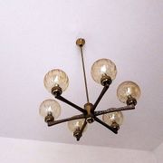 Angelo Brotto gold-plated brass chandelier with 6 globes, Italy 1960s