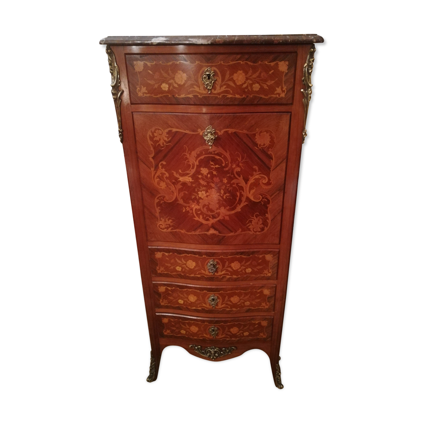 19th-century secretary in marquetry and marble