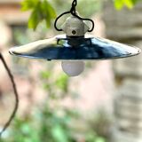 Pair of black and white sheet metal pendant lights, ceramic sockets