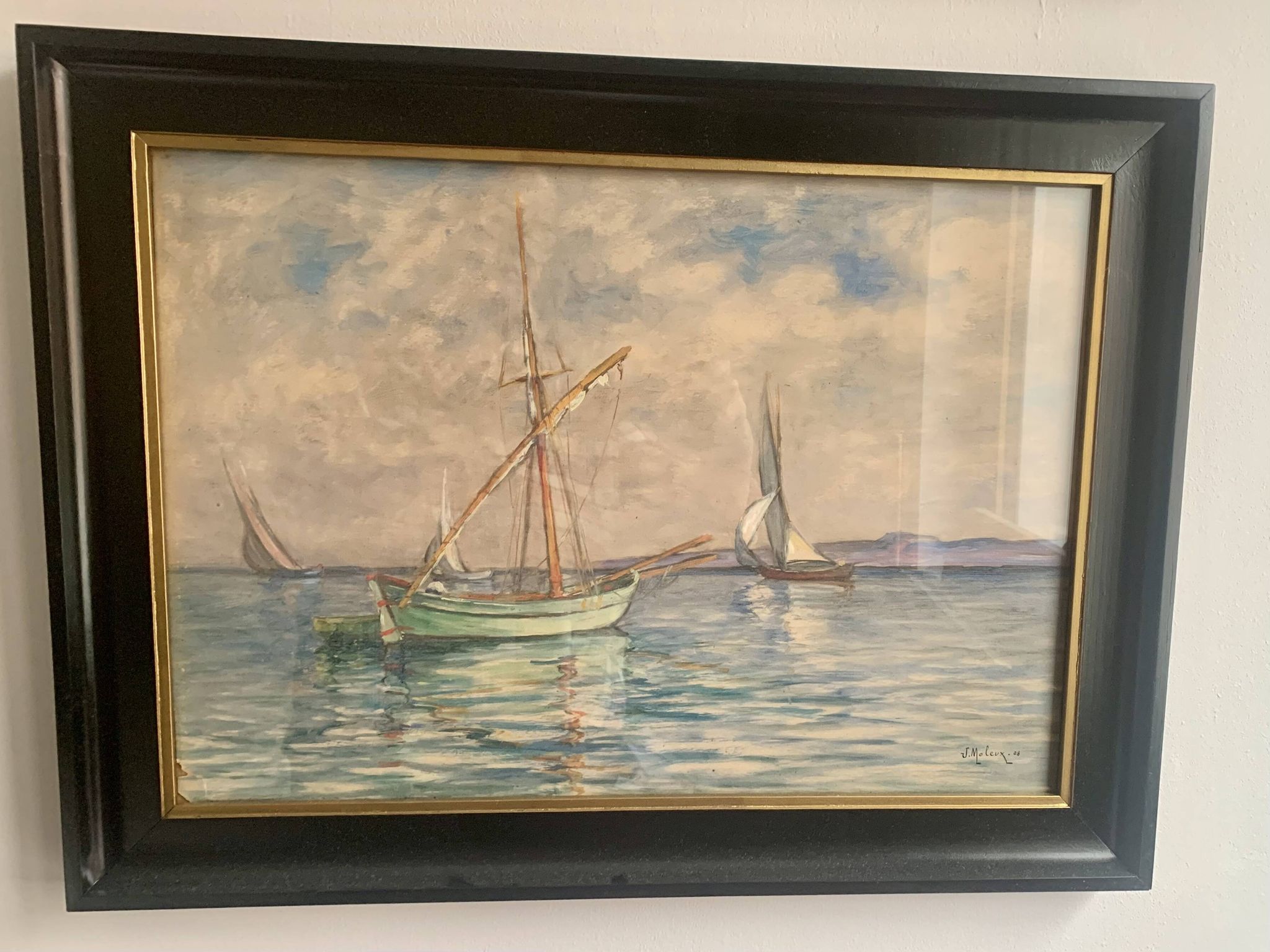 Peinture à l'huile vintage – Voiliers en mer