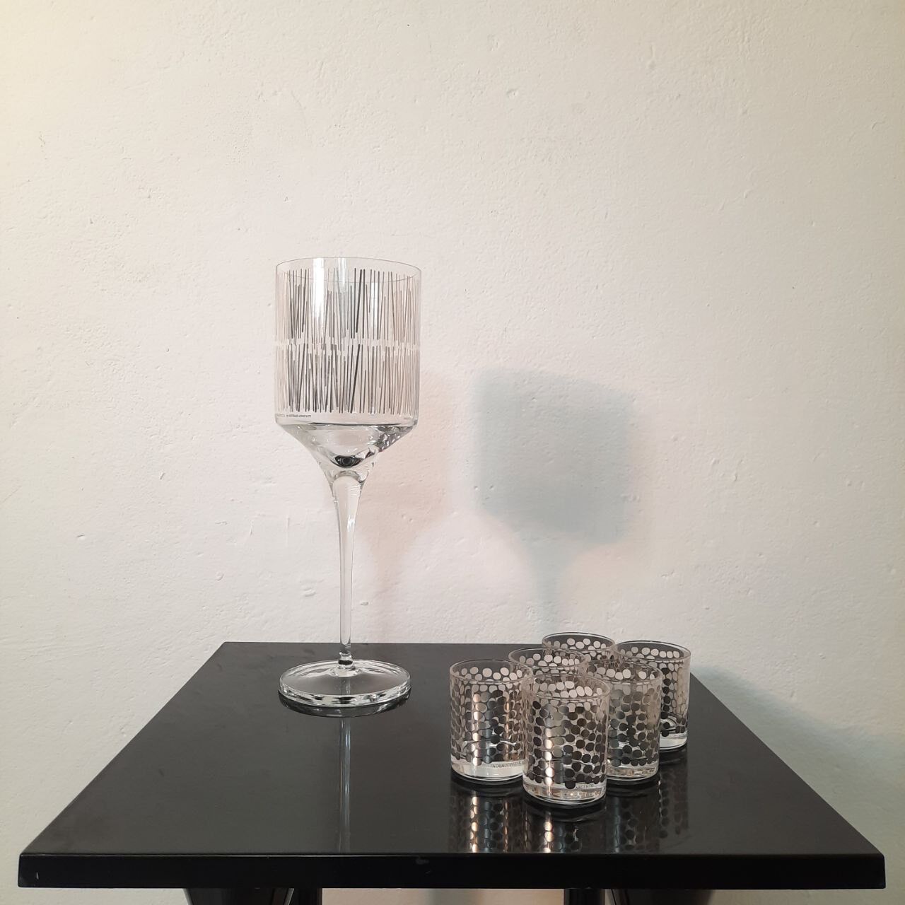 Set of glasses with 90s silver decoration Paola Navone for Egizia