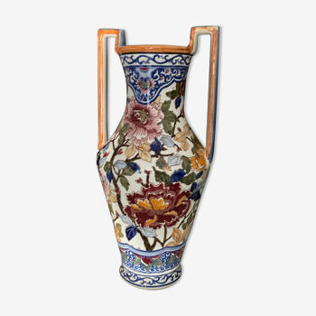 Vase amphora, peony decorations, Gien