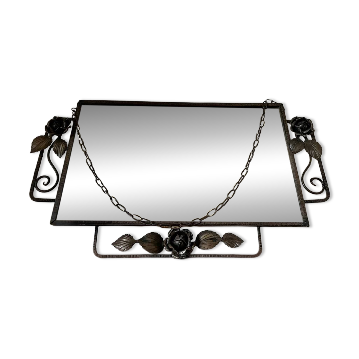 Miroir biseauté rectangulaire fer forgé début XXème