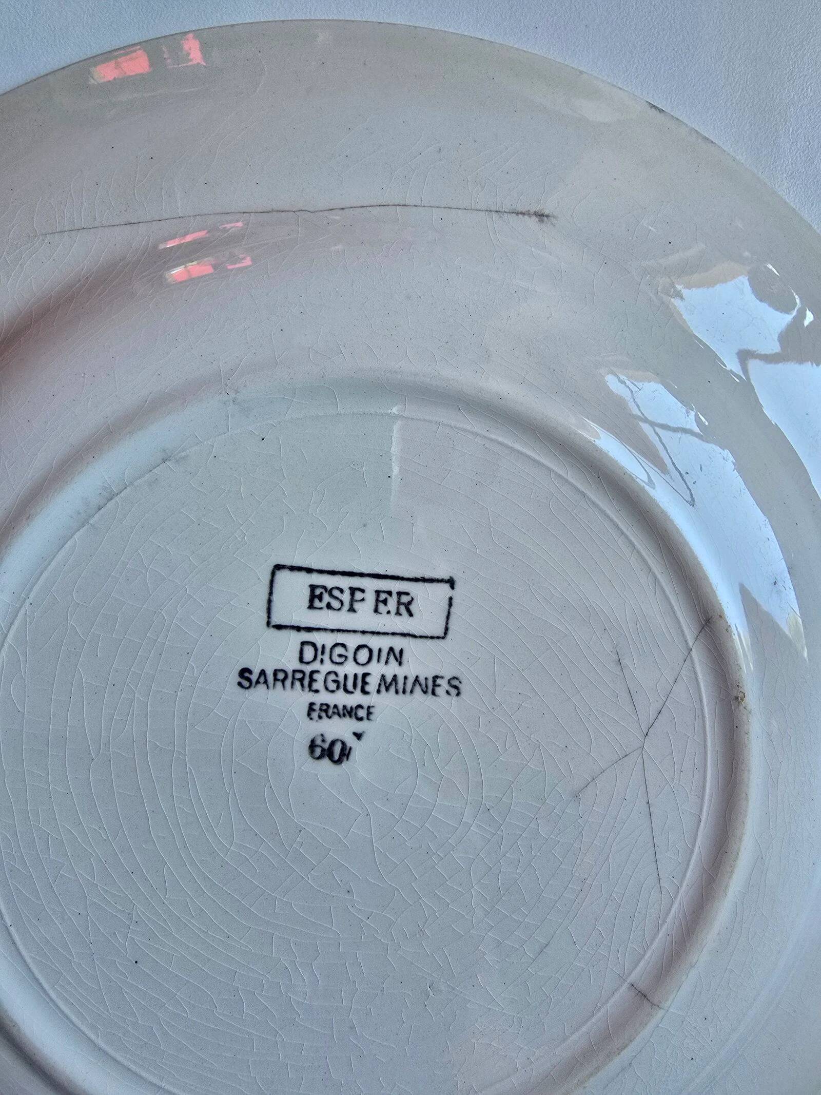 Set of 4 antique flat plates Digoin Sarreguemines Ester