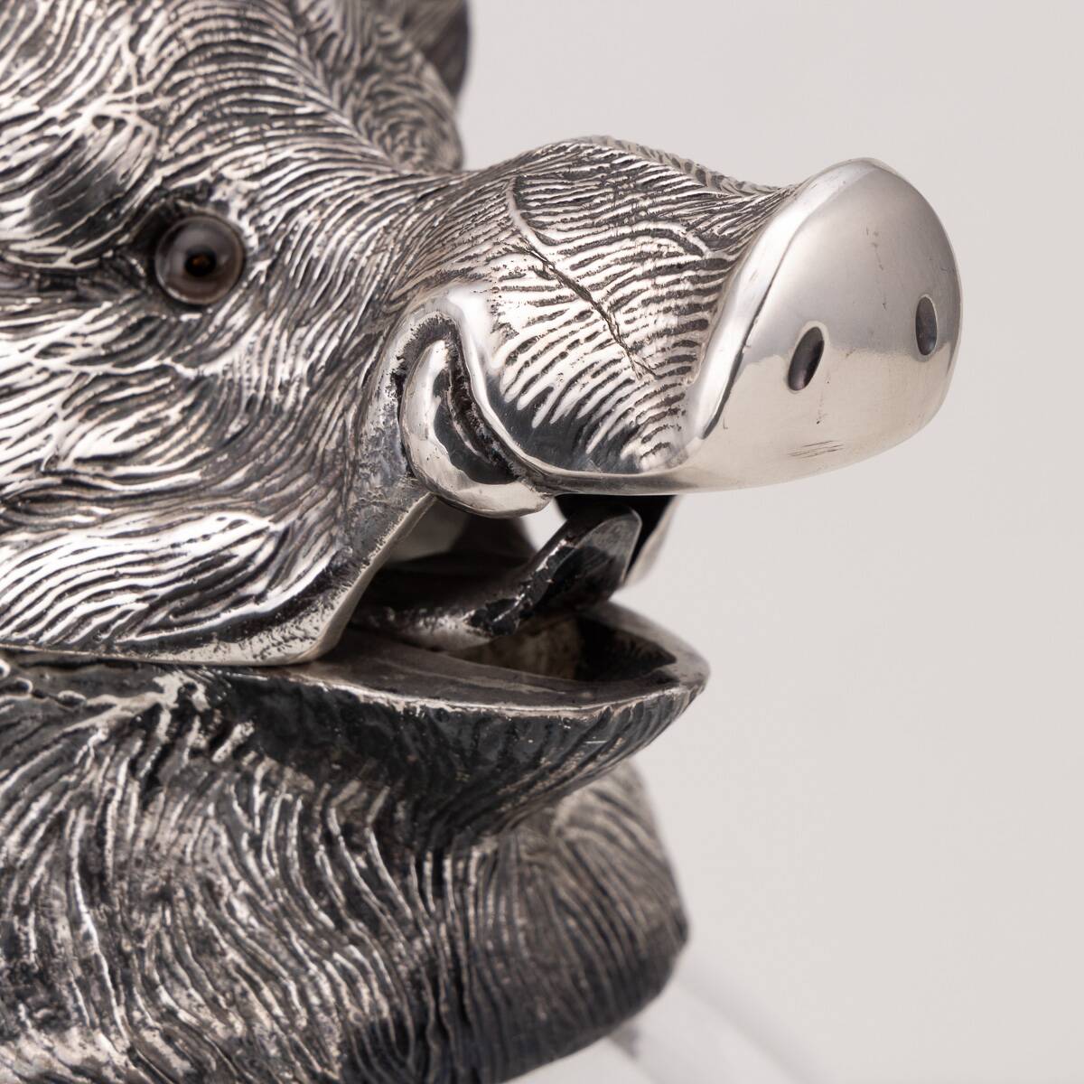 Vintage 20thC Silver Plate Boar Head & Glass Jug By Valenti c.1970