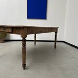 Antique farm table from the 1950s, with 3 drawers and turned legs