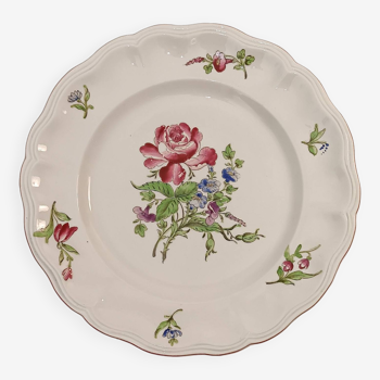 Assiette plate opaque Lunéville - Motif Rose et fleurs