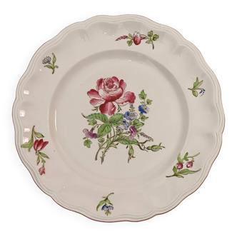 Lunéville opaque dinner plate - Rose and flowers pattern D24 cm