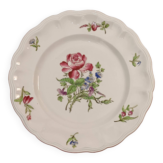 Assiette plate opaque Lunéville - Motif Rose et fleurs