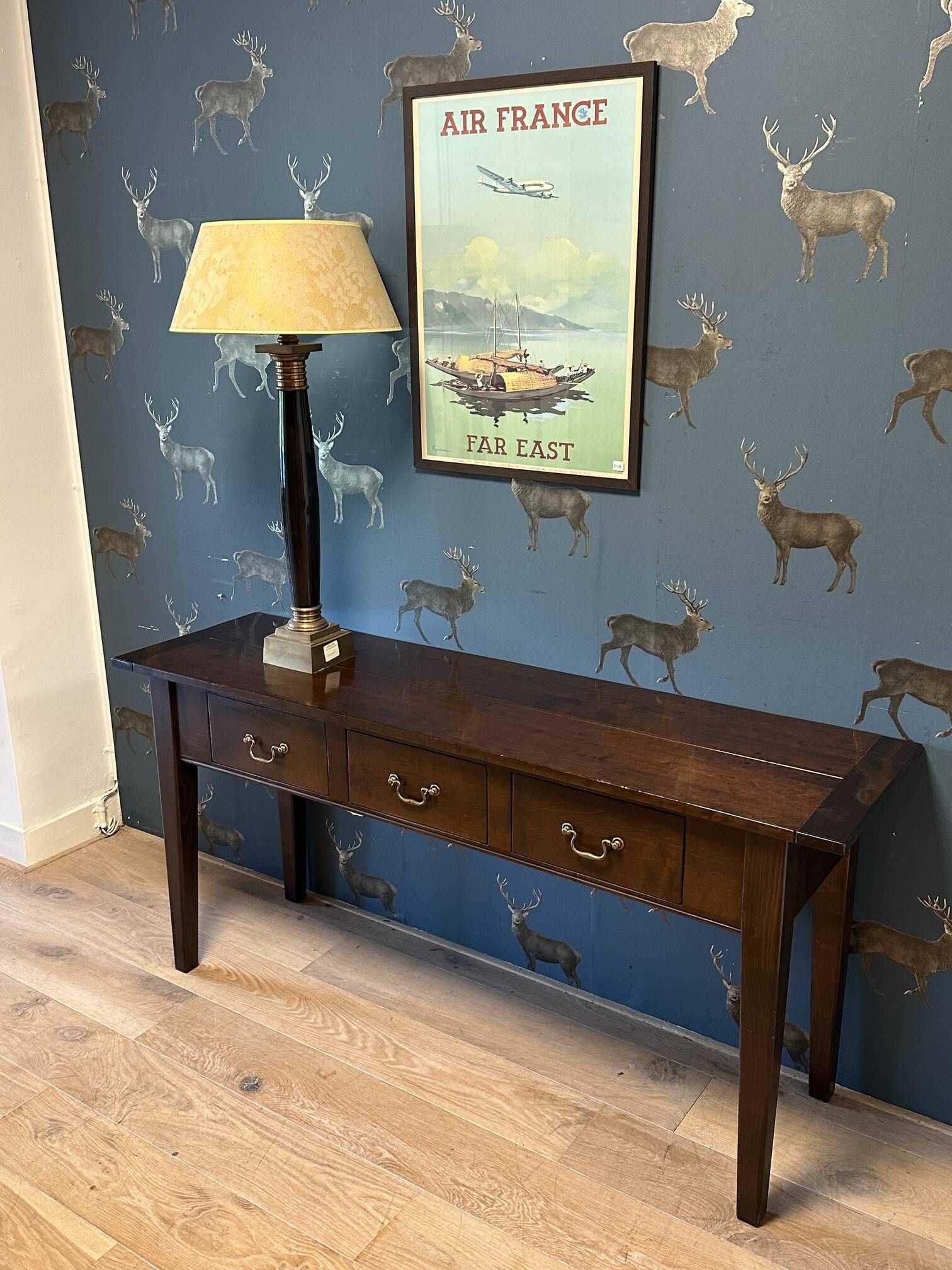 Console table in cherry wood with 3 drawers
