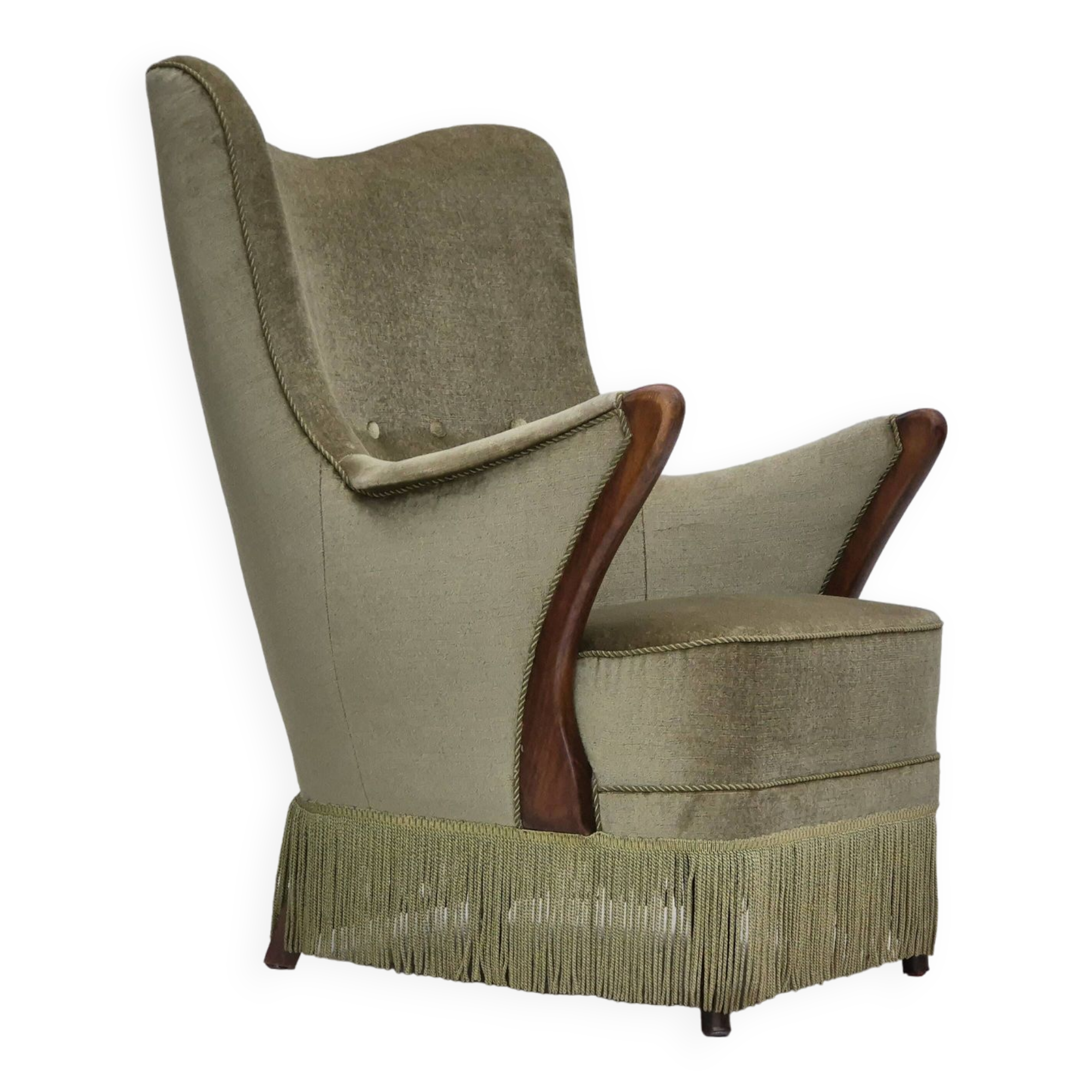 1960s, Scandinavian design, armchair in original condition, furniture velour, beech wood legs.