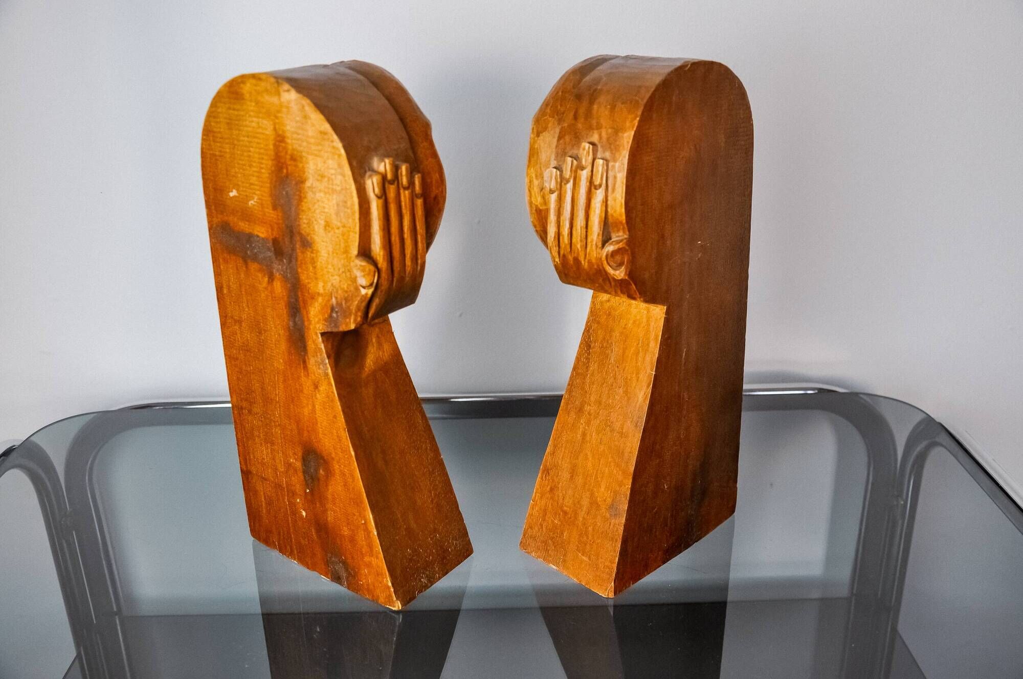 Art Deco bookends, carved wood, France, 1960
