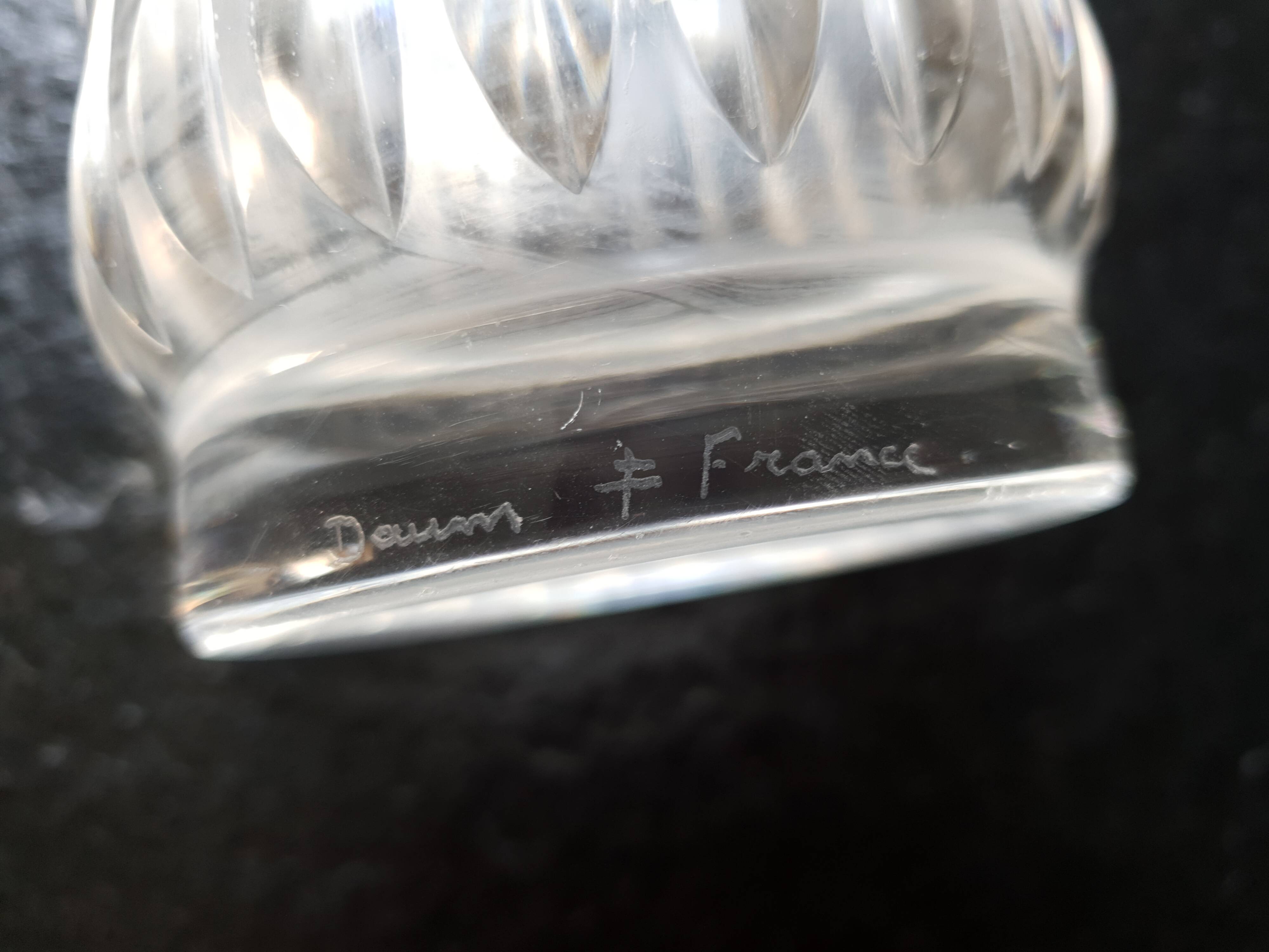 Old Art Deco Style Vase in Crystal Glass Signed Daum Cross of Lorraine and France