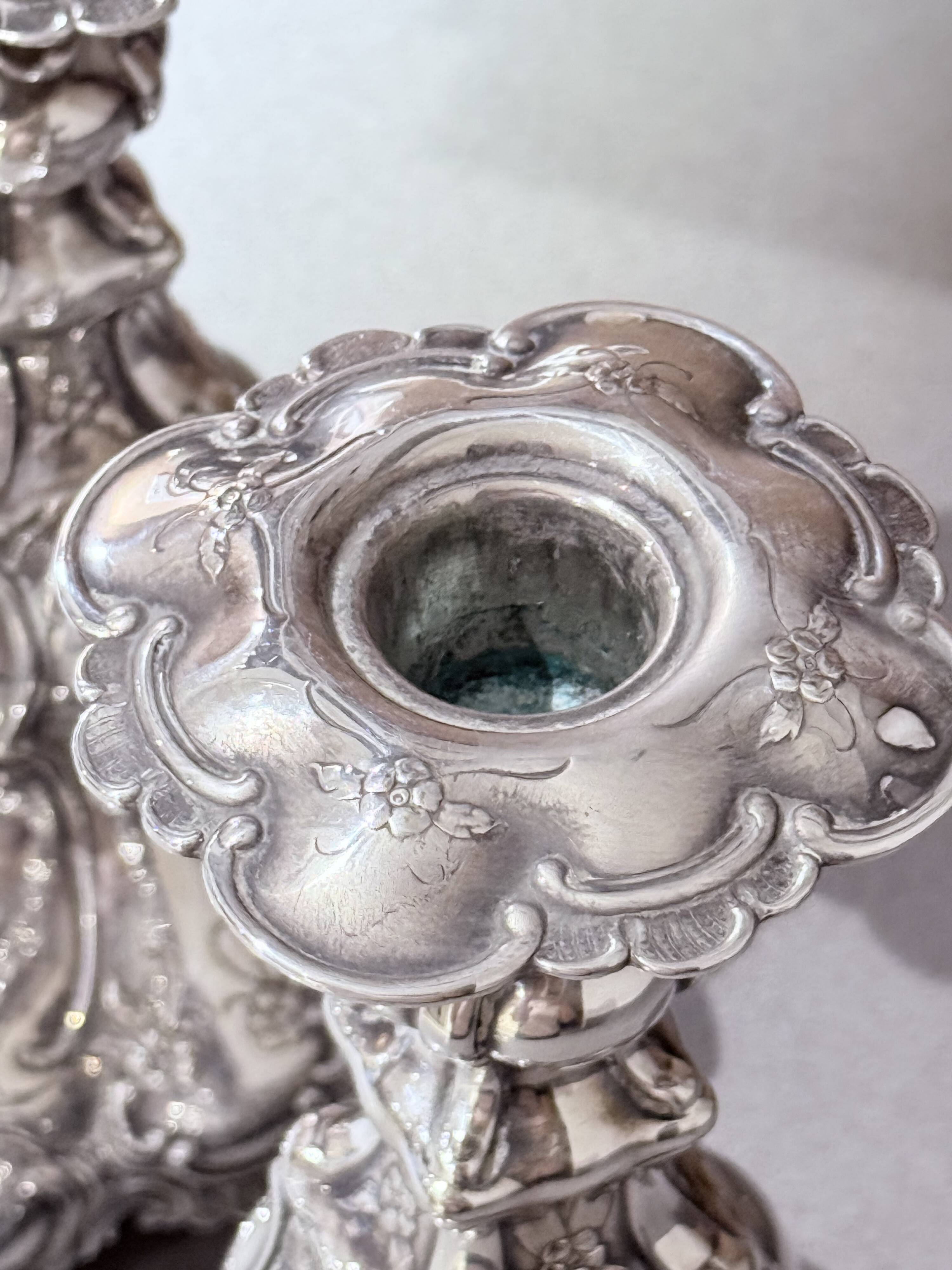 Antique Pair of Candle Holder Silver Rococo Style Candlesticks, 1900s Home Decor