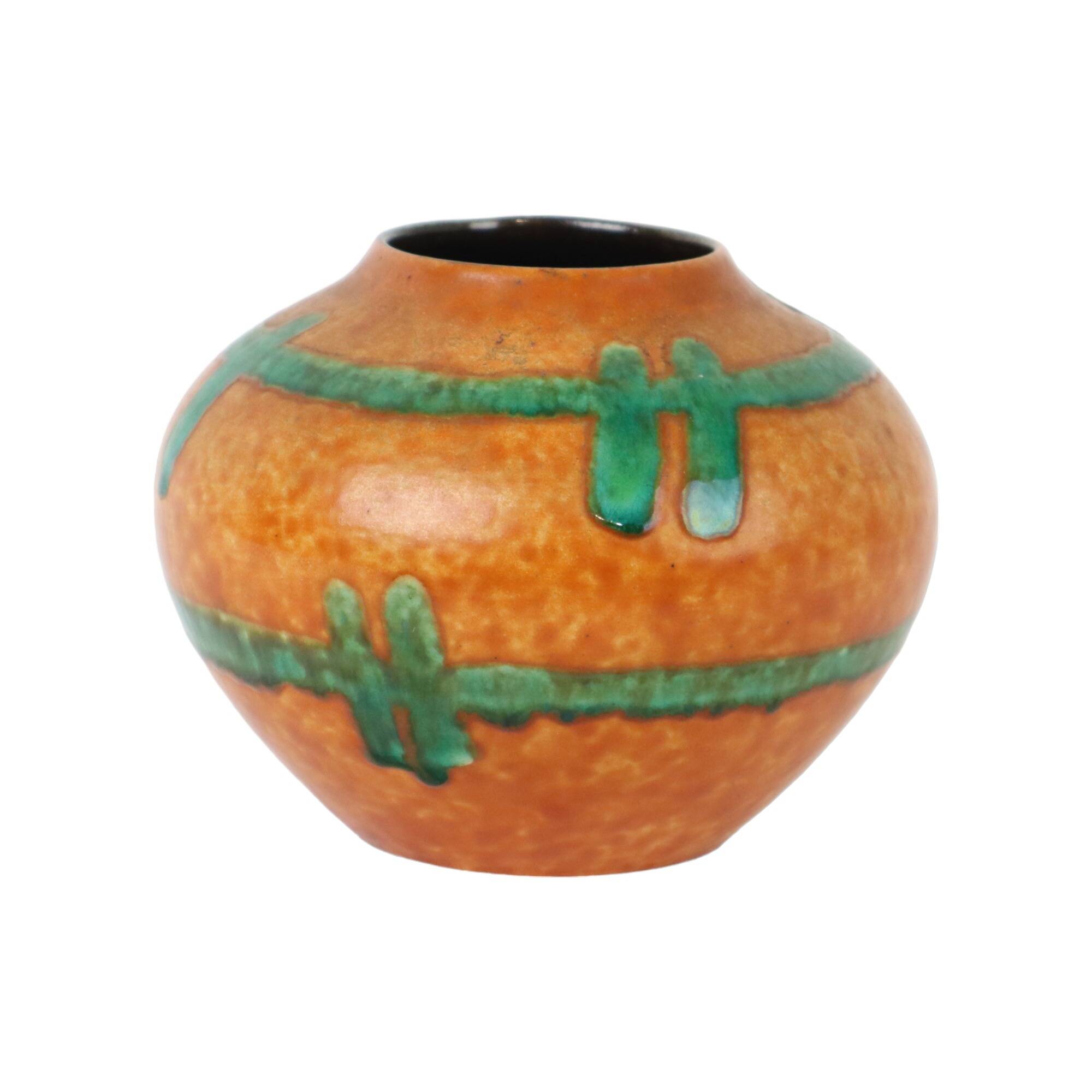 Orange and Turquoise Vase Jasba Keramik West Germany Pottery 111-12