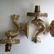 Pair of wall appliques brass fish glass