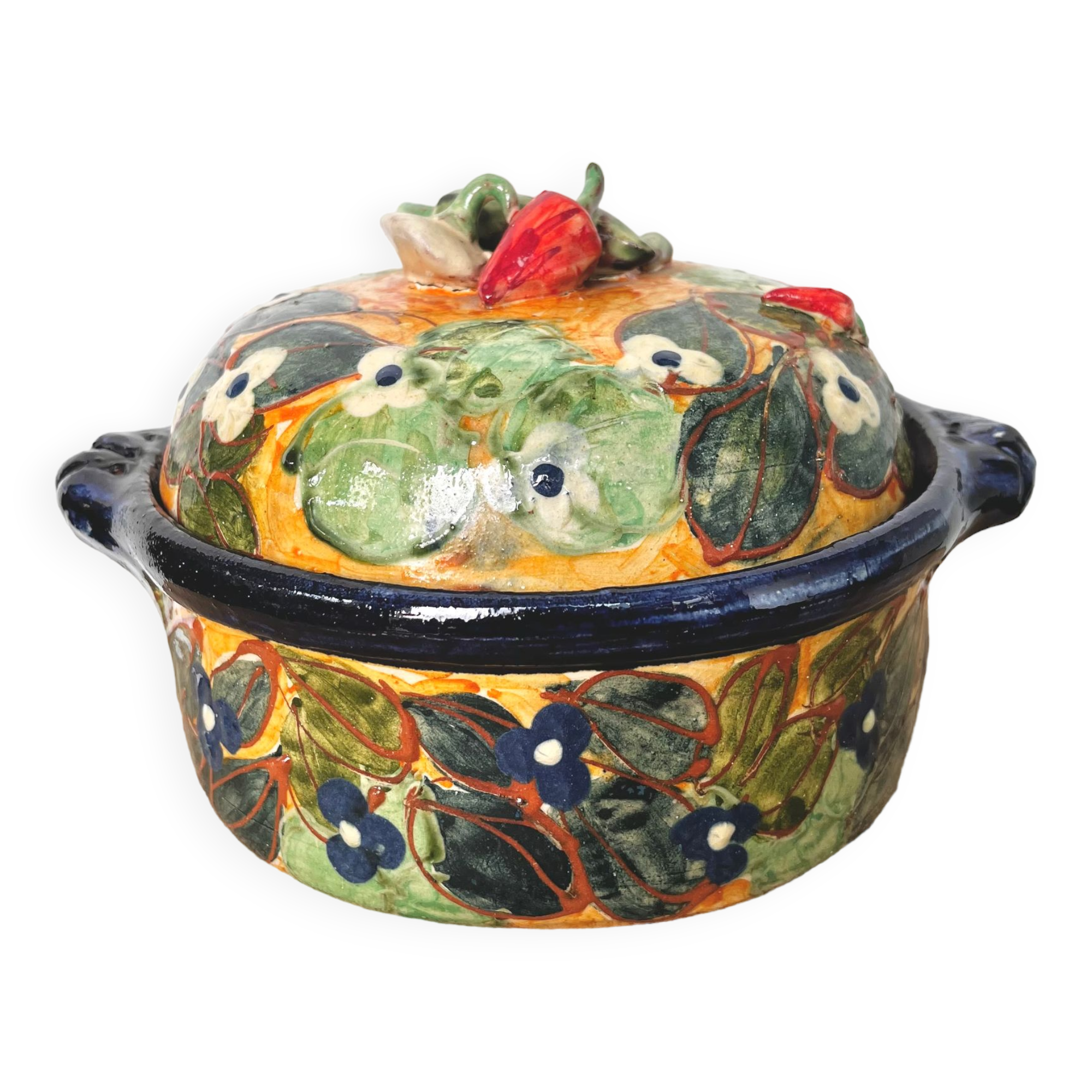 Old vegetable tureen in glazed terracotta