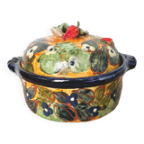 Old vegetable tureen in glazed terracotta
