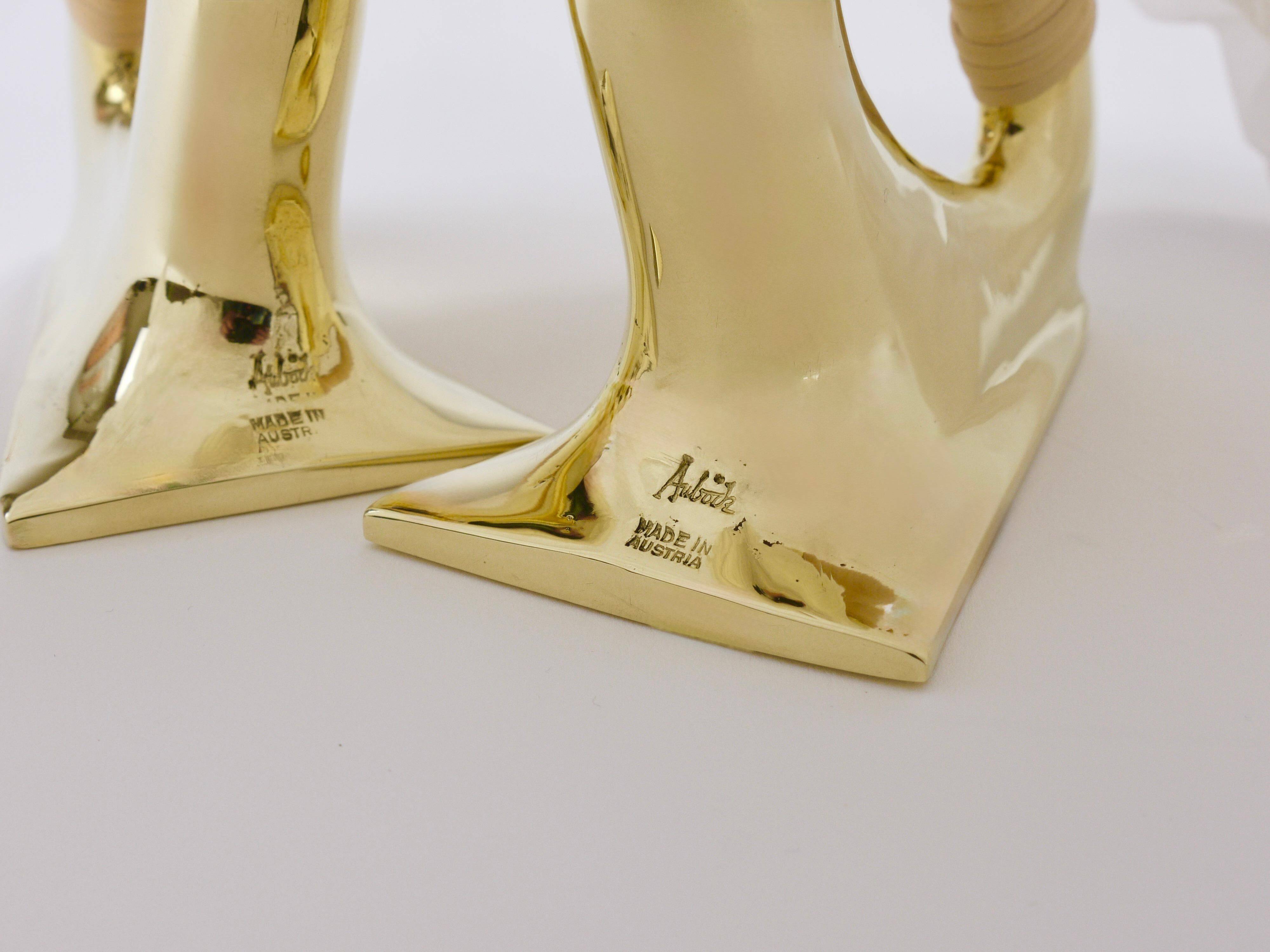 Pair of Carl Auböck Flat Iron bookends in brass and rattan #3530, Vienna, Austria