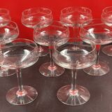 9 antique champagne glasses frosted engraved decor slender molded foot
