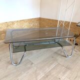 Chrome and smoked glass coffee table in BAUHAUS style.