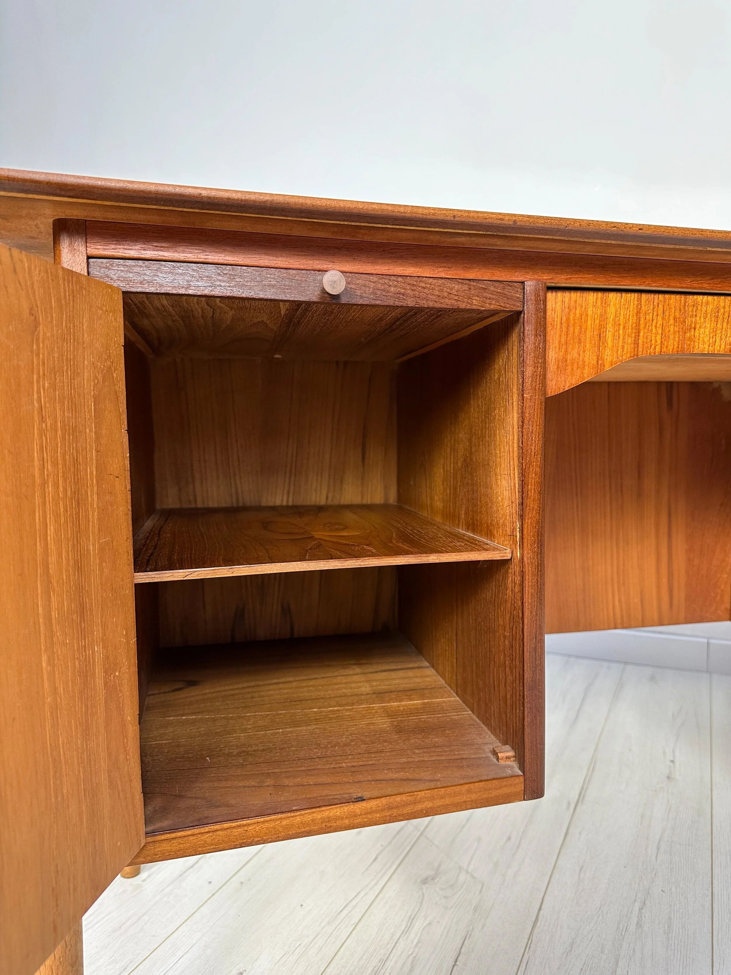 1960s Vintage Mid-Century Curved Danish Teak Writing Desk