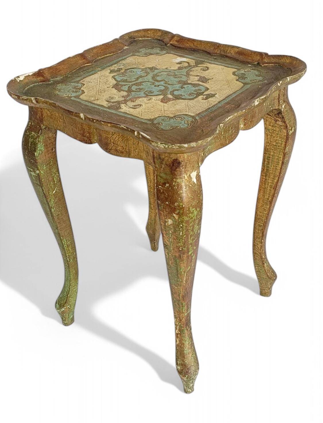 Rococo Revival Gilt Side Table, Light Turquoise, Italy, 1950s Design
