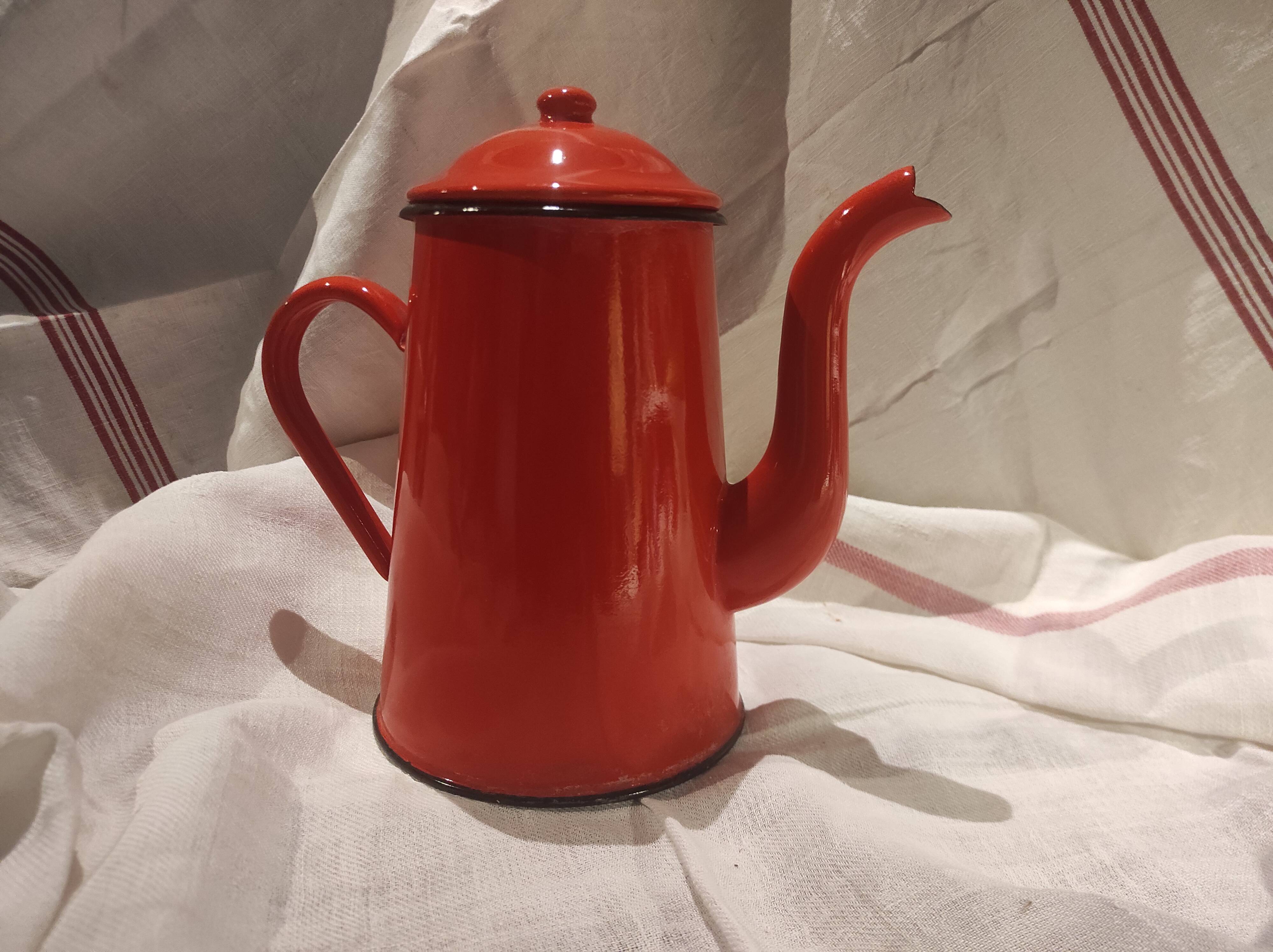 Vintage French coffee pot in red enamel metal
