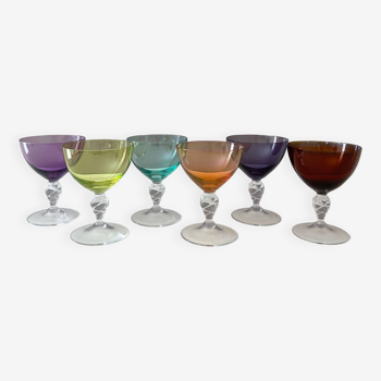 6 coloured Mid Century glasses, aperitif, sherry, wine glass, 60's, bar accessories, rockabilly