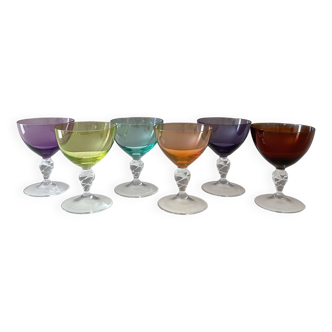 6 coloured Mid Century glasses, aperitif, sherry, wine glass, 60's, bar accessories, rockabilly