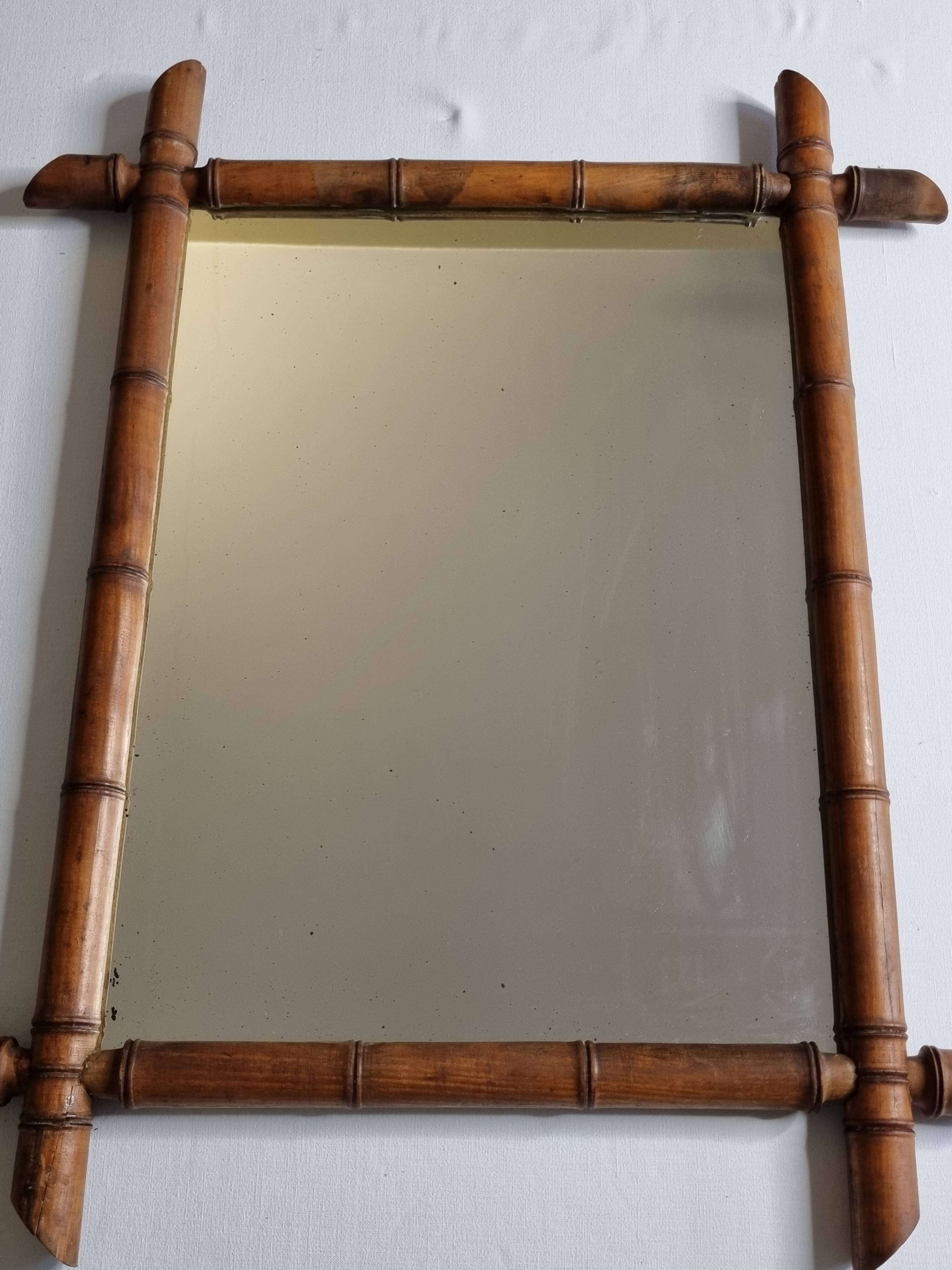Turned wooden mirror in imitation of bamboo, from the 20s-30s, 54 x 65 cm