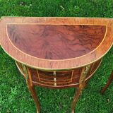 half-moon bedside pair in marquetry, bronze ornaments