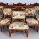 Czech Living Room Set in Beech and Walnut, 1890s, Set of 7