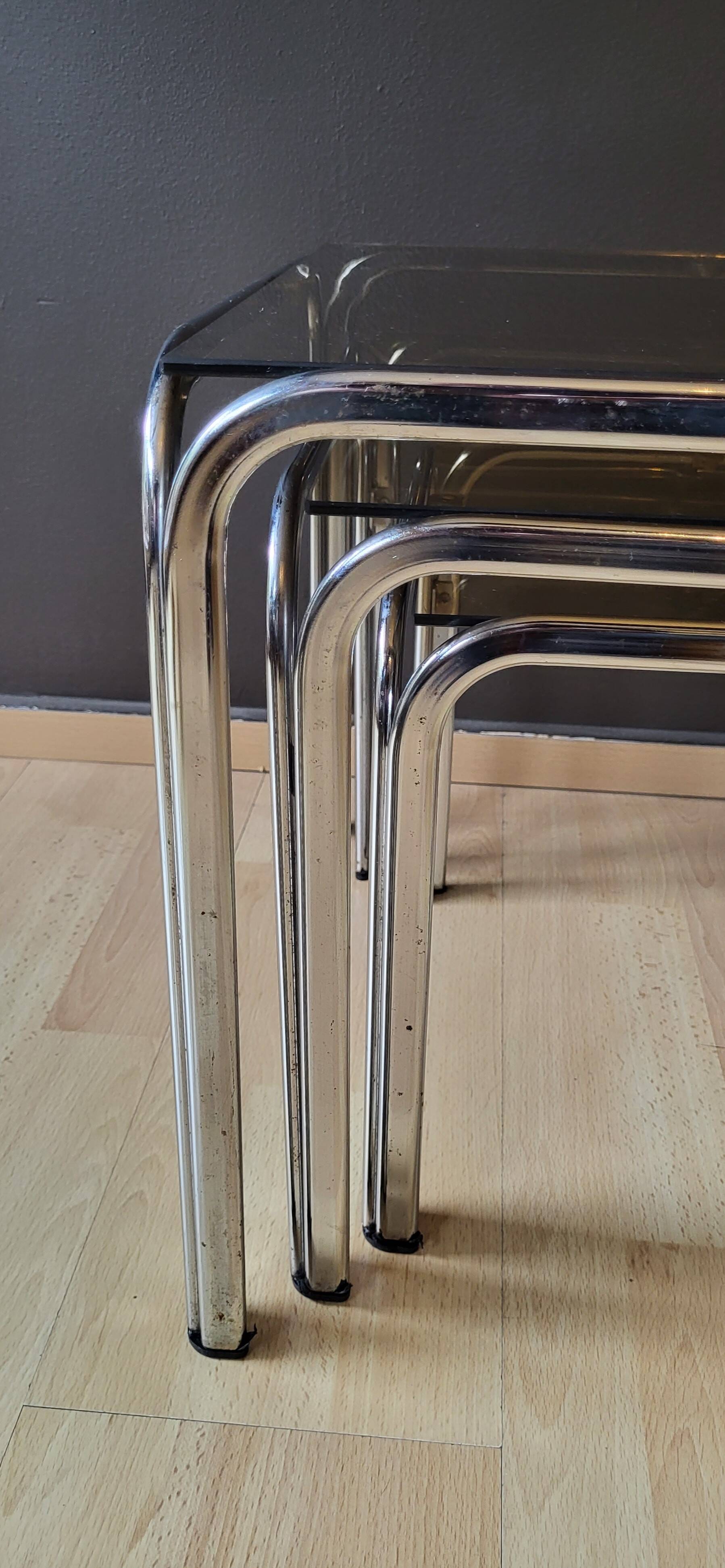 3 Vintage Chrome Nesting Coffee Tables 70'