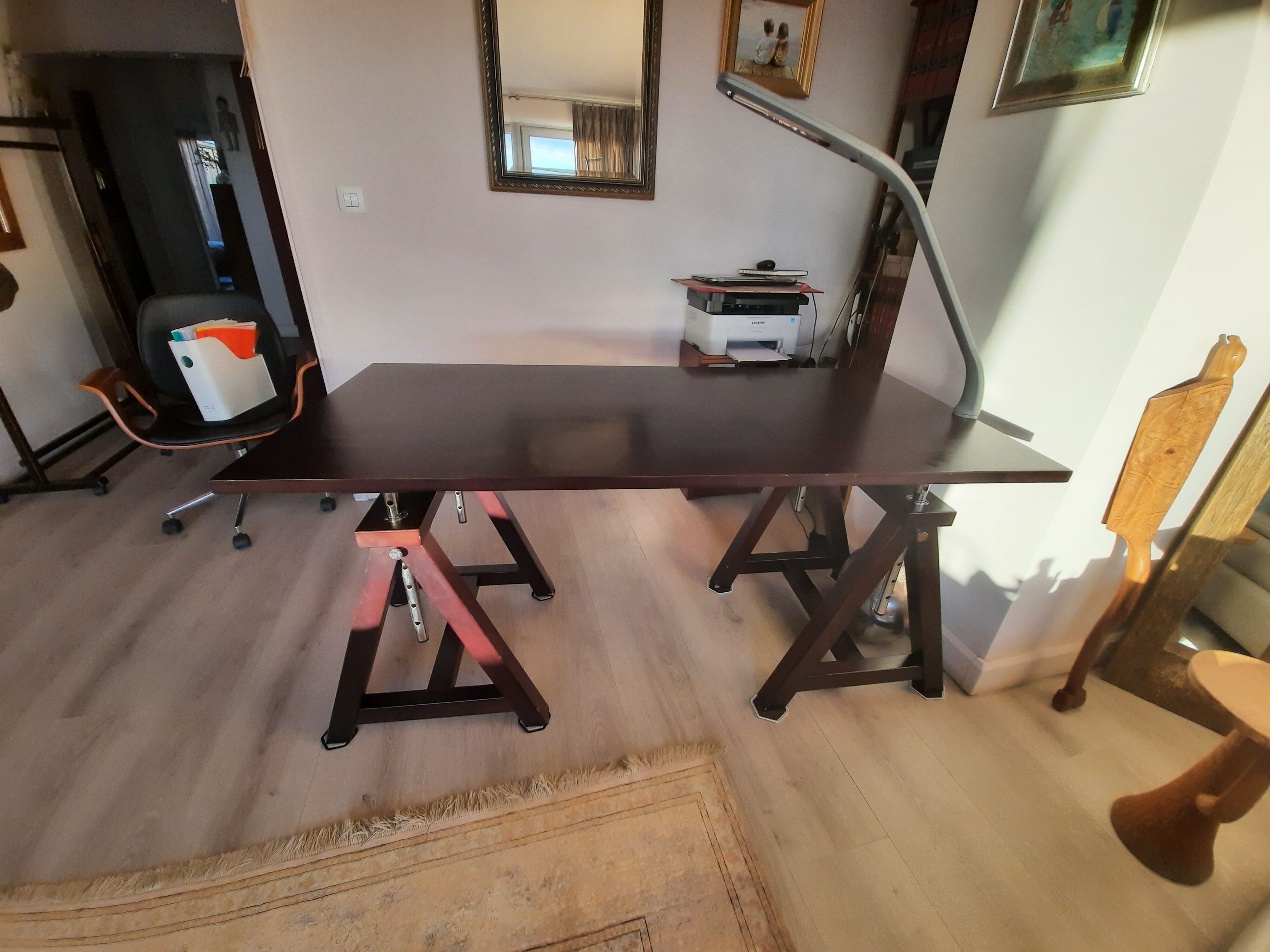 Beautiful solid wood desk, adjustable height, on trestles