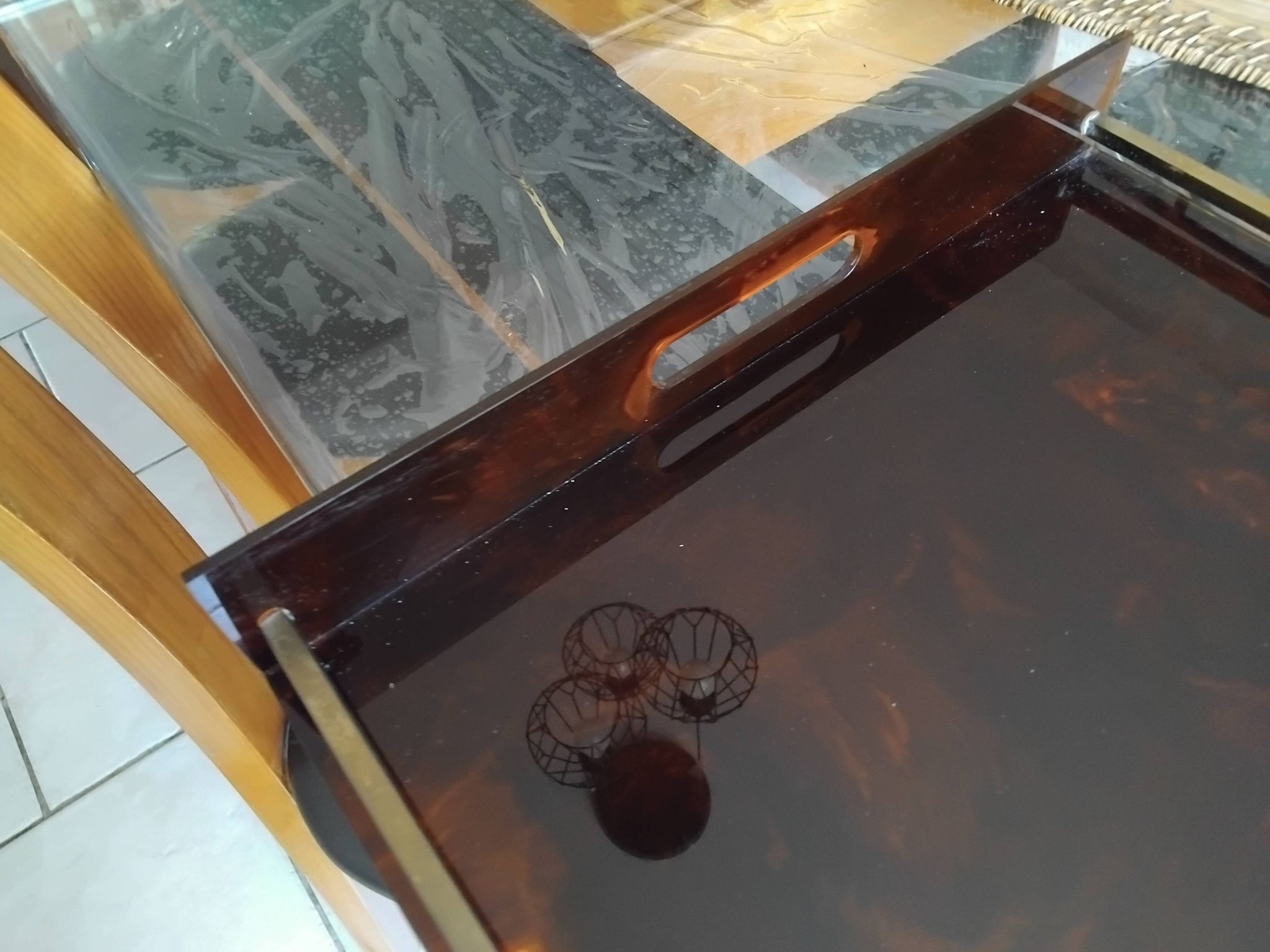 Vintage maison mercier tray in tortoiseshell lucite
