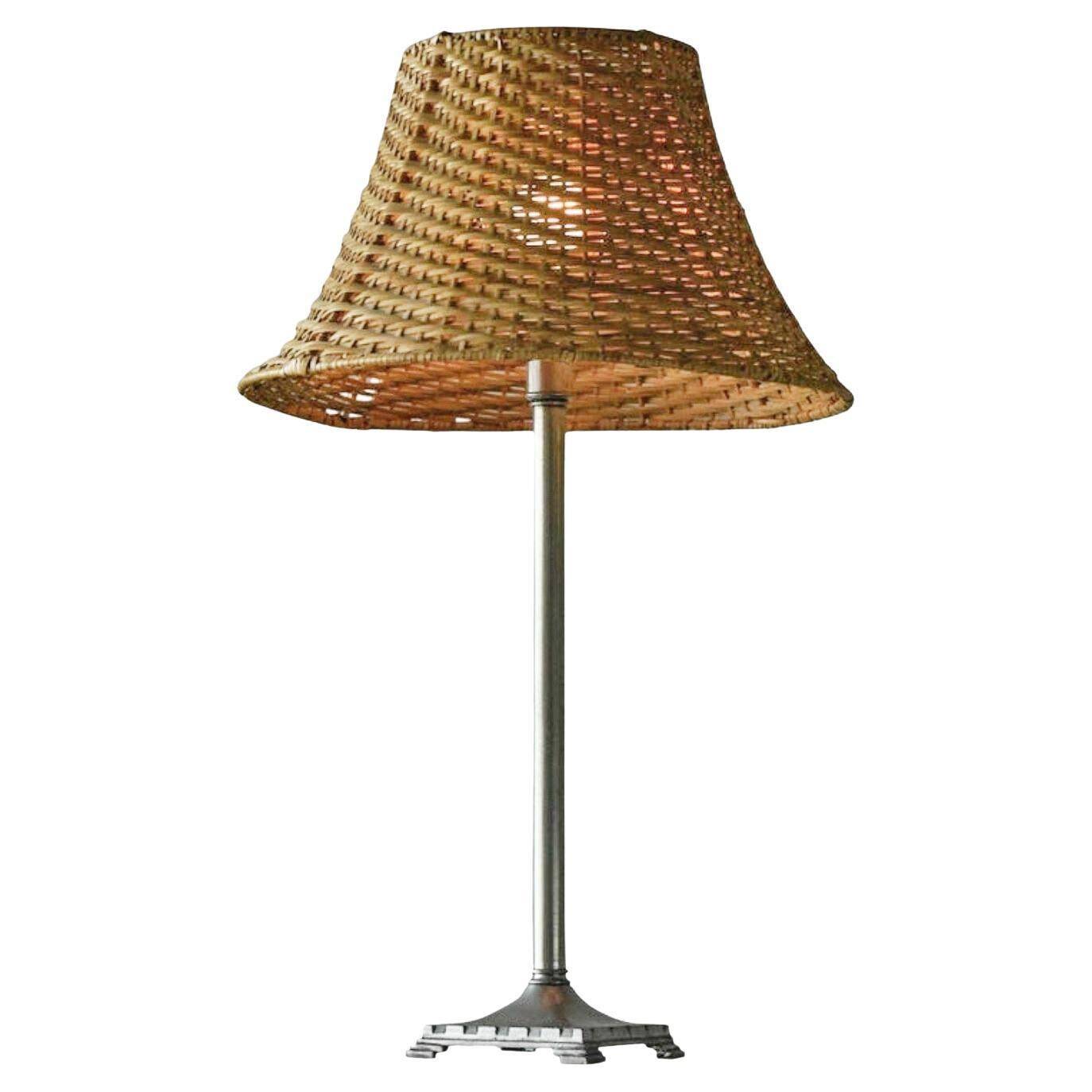 Grace table lamp in tin with rattan shade, 1930s
