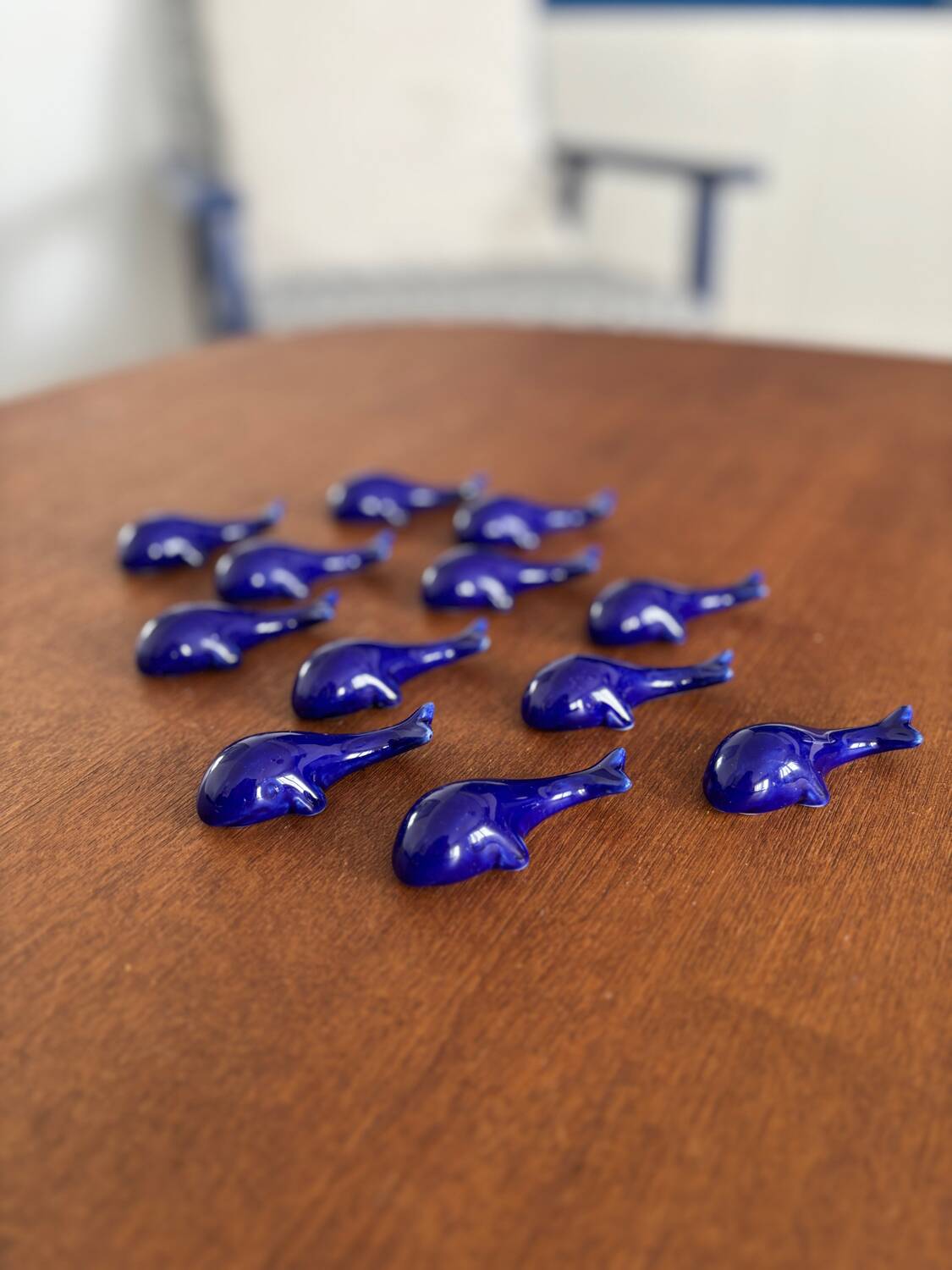 set of 6 vintage ceramic knife rests - blue whale shape