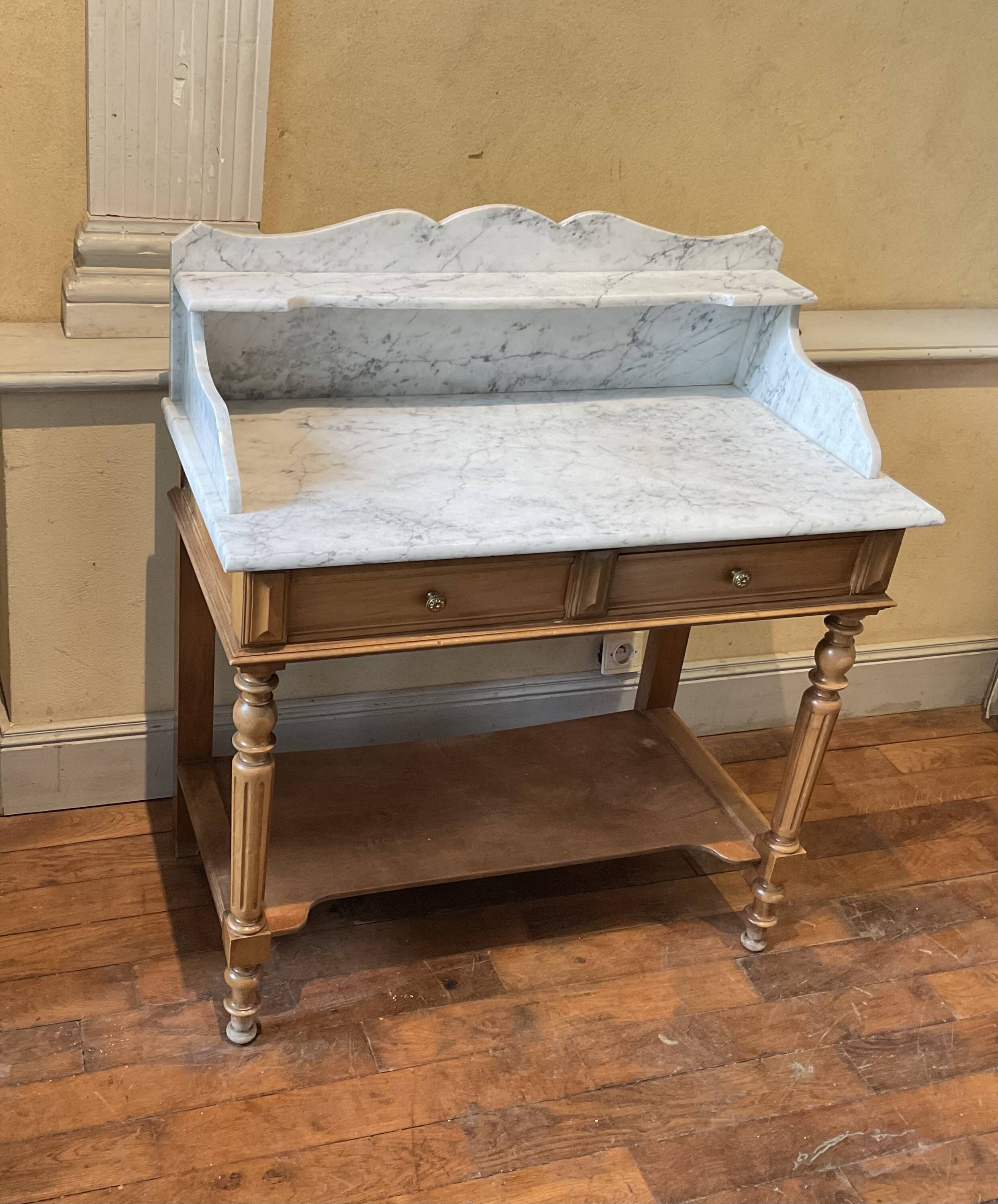 Louis Philip style marble top dressing table or dressing table with walnut base