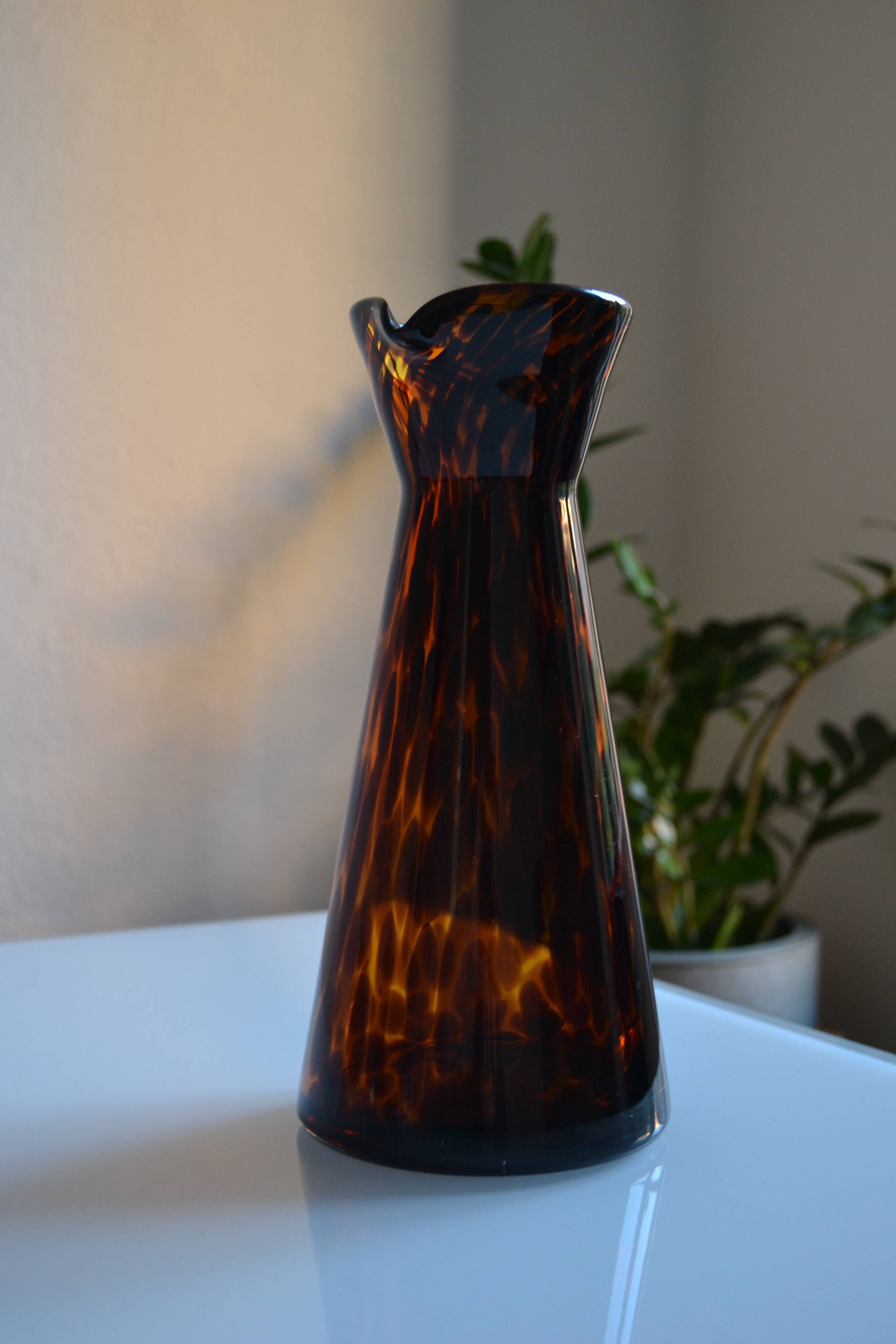 Vintage leopard pattern speckled glass vase or jug attributed to Murano